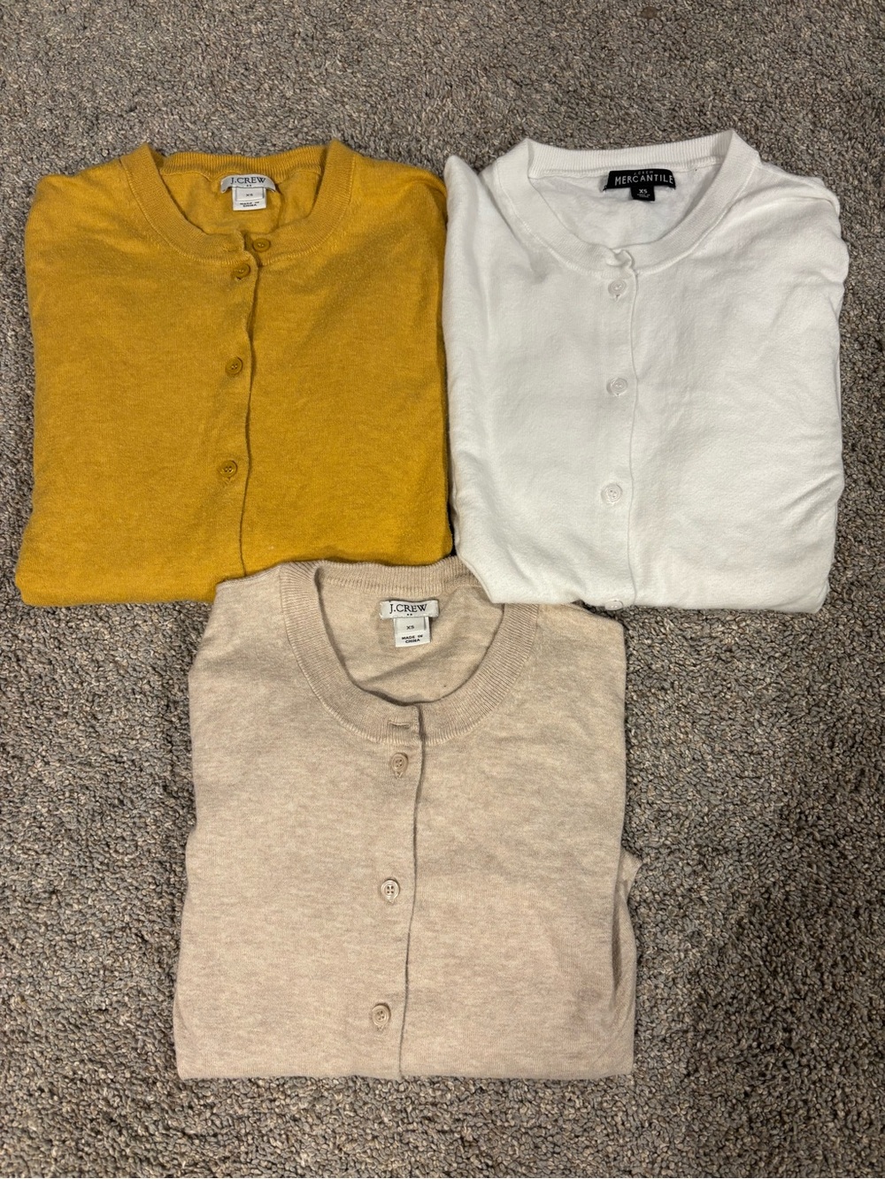 J.CREW Women’s Lot 3 Cotton Button-Up Cardigan Sweaters Yellow White Cream Sz XS